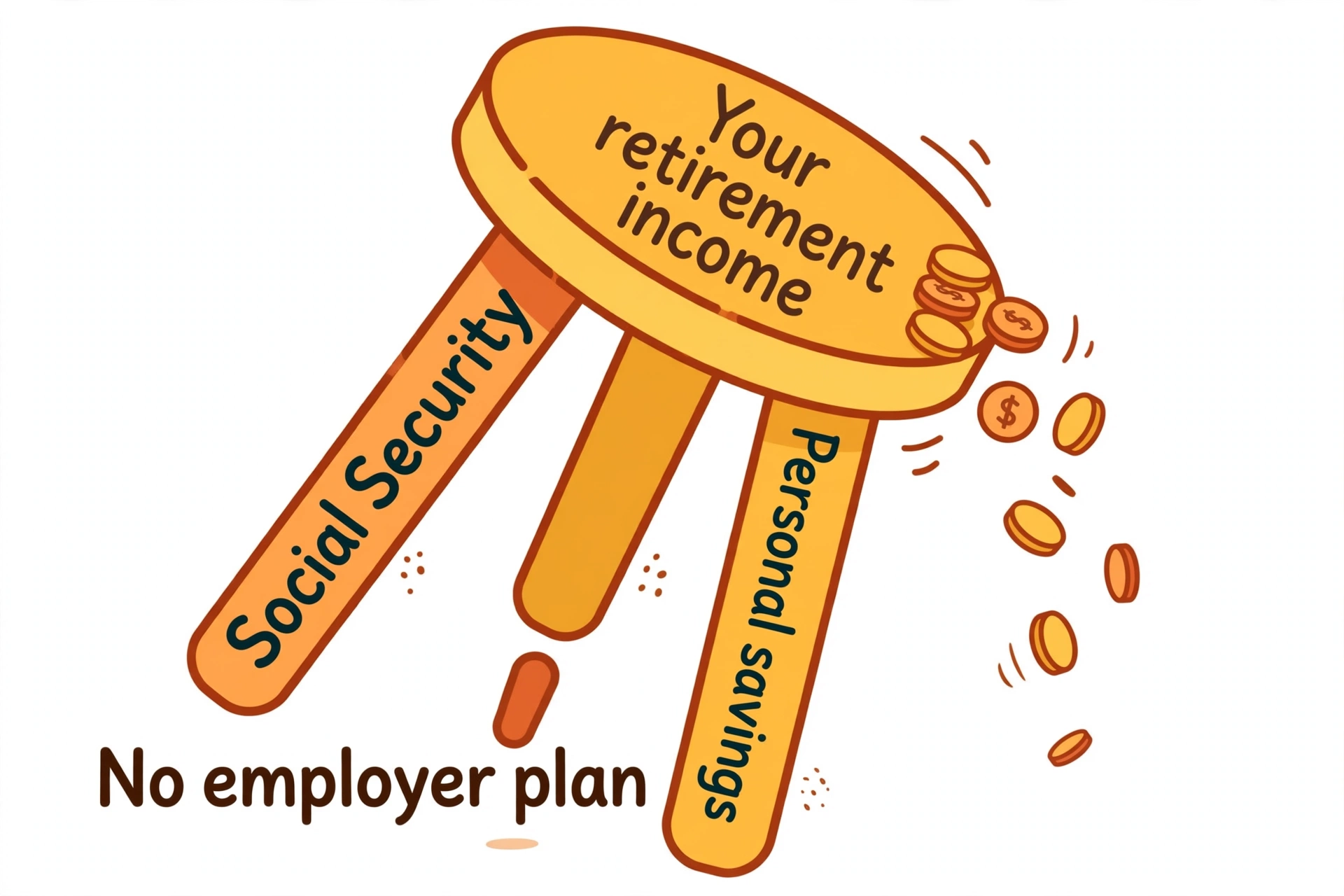 A stool with one short leg tipping over, illustrating what happens when one source of retirement income is weak.